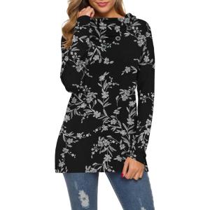 imageWEACZZY Womens Long Sleeve Shirts Button Cowl Neck Casual Loose Tunic Tops Blouse Dressy Fall Fashion 2025Floral White Black