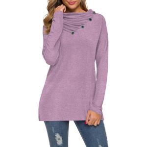 imageWEACZZY Womens Long Sleeve Shirts Button Cowl Neck Casual Loose Tunic Tops Blouse Dressy Fall Fashion 2025Lavender