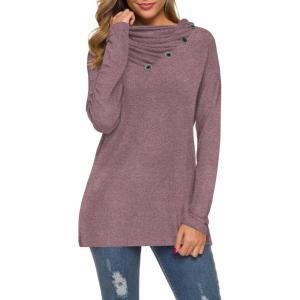 imageWEACZZY Womens Long Sleeve Shirts Button Cowl Neck Casual Loose Tunic Tops Blouse Dressy Fall Fashion 2025Mauve