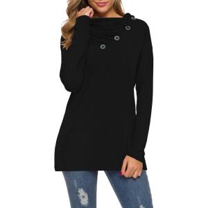 imageWEACZZY Womens Long Sleeve Shirts Button Cowl Neck Casual Loose Tunic Tops Blouse Dressy Fall Fashion 2025Pure Black