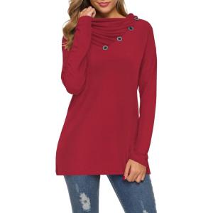 imageWEACZZY Womens Long Sleeve Shirts Button Cowl Neck Casual Loose Tunic Tops Blouse Dressy Fall Fashion 2025Red