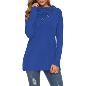 imageWEACZZY Womens Long Sleeve Shirts Button Cowl Neck Casual Loose Tunic Tops Blouse Dressy Fall Fashion 2025Royal Blue