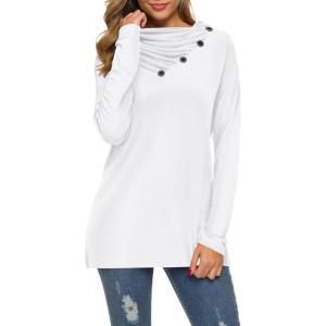 imageWEACZZY Womens Long Sleeve Shirts Button Cowl Neck Casual Loose Tunic Tops Blouse Dressy Fall Fashion 2025White