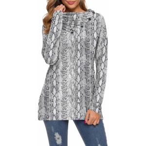 imageWEACZZY Womens Long Sleeve Shirts Button Cowl Neck Casual Loose Tunic Tops Blouse Dressy Fall Fashion 2025White Serpentine
