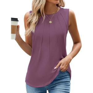 imageWEACZZY Womens Puff Short Sleeve Tops Dressy Casual Crew Neck Pleated T Shirts Cute Blouse Tunic Top Fashion Clothes 2025Z Mauve Tank