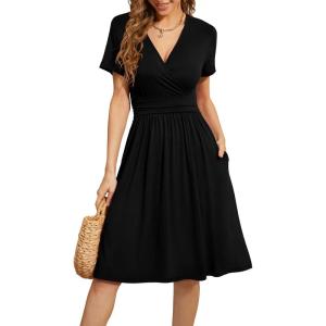 imageWEACZZY Womens Summer Short Sleeve Casual Dresses VNeck Floral Party Dress with Pockets01 Black