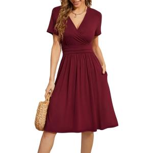 imageWEACZZY Womens Summer Short Sleeve Casual Dresses VNeck Floral Party Dress with PocketsA Red