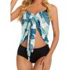 image2 Pieces Swimsuit Cover Ups for Women Sarong Beach Wrap Bathing Suit Sheer Short Skirt Bikini Chiffon Scarf for SwimwearBlack and Green Banana Leafprinted