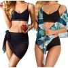 image2 Pieces Swimsuit Cover Ups for Women Sarong Beach Wrap Bathing Suit Sheer Short Skirt Bikini Chiffon Scarf for SwimwearBlack and Green Banana Leafprinted