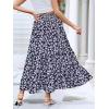 imageBerydress Long Skirts for Women Trendy Elastic Waist Flowy Summer Ankle Length Boho Flared A Line Tiered Maxi SkirtNavy Floral