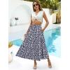 imageBerydress Long Skirts for Women with Pockets Trendy Elastic High Waist Flowy Swing A Line Ruffle Tiered Maxi SkirtNavy Floral