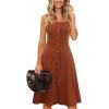 imageBerydress Womens Casual Beach Summer Dresses 2025 Solid Cotton Flattering ALine Spaghetti Strap Button Down Midi SundressBrown
