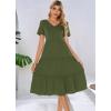 imageBerydress Womens Casual Summer Tiered Midi Dress 2025 Short Sleeve VNeck Loose Cotton Ruffle Babydoll Dress Boho SundressArmy Green