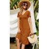 imageBerydress Womens Casual Summer Tiered Midi Dress 2025 Short Sleeve VNeck Loose Cotton Ruffle Babydoll Dress Boho SundressCaramel