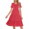 imageBerydress Womens Casual Summer Tiered Midi Dress 2025 Short Sleeve VNeck Loose Cotton Ruffle Babydoll Dress Boho SundressCoral