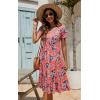 imageBerydress Womens Casual Summer Tiered Midi Dress 2025 Short Sleeve VNeck Loose Cotton Ruffle Babydoll Dress Boho SundressCoral Floral