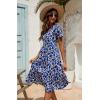imageBerydress Womens Casual Summer Tiered Midi Dress 2025 Short Sleeve VNeck Loose Cotton Ruffle Babydoll Dress Boho SundressRoyal Blue Flowers