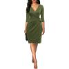 imageBerydress Womens Classic 34 Sleeve V Neck Sheath Casual Party Work Faux Black Wrap DressArmy Green