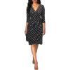 imageBerydress Womens Classic 34 Sleeve V Neck Sheath Casual Party Work Faux Black Wrap DressBlack Polka Dot