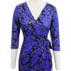 imageBerydress Womens Classic 34 Sleeve V Neck Sheath Casual Party Work Faux Black Wrap DressBlue Floral