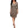 imageBerydress Womens Classic 34 Sleeve V Neck Sheath Casual Party Work Faux Black Wrap DressBrown Leopard