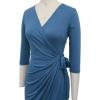 imageBerydress Womens Classic 34 Sleeve V Neck Sheath Casual Party Work Faux Black Wrap DressDark Blue