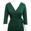 imageBerydress Womens Classic 34 Sleeve V Neck Sheath Casual Party Work Faux Black Wrap DressDark Green