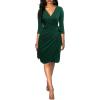 imageBerydress Womens Classic 34 Sleeve V Neck Sheath Casual Party Work Faux Black Wrap DressDark Green