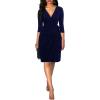 imageBerydress Womens Classic 34 Sleeve V Neck Sheath Casual Party Work Faux Black Wrap DressNavy