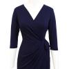 imageBerydress Womens Classic 34 Sleeve V Neck Sheath Casual Party Work Faux Black Wrap DressNavy