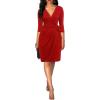 imageBerydress Womens Classic 34 Sleeve V Neck Sheath Casual Party Work Faux Black Wrap DressRed