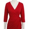 imageBerydress Womens Classic 34 Sleeve V Neck Sheath Casual Party Work Faux Black Wrap DressRed
