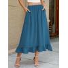 imageBerydress Womens Midi Skirts with Pockets Elastic High Waist Flowy Swing A Line Casual Tiered Ruffle SkirtBlue