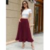 imageBerydress Womens Midi Skirts with Pockets Elastic High Waist Flowy Swing A Line Casual Tiered Ruffle SkirtBurgundy