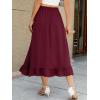 imageBerydress Womens Midi Skirts with Pockets Elastic High Waist Flowy Swing A Line Casual Tiered Ruffle SkirtBurgundy