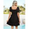 imageBerydress Womens Smocked Wrap Dress 2025 Square Neck Short Sleeve Sundress Summer Floral Ruffle Beach Mini DressesBlack
