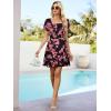imageBerydress Womens Smocked Wrap Dress 2025 Square Neck Short Sleeve Sundress Summer Floral Ruffle Beach Mini DressesBlack Floral