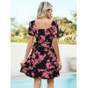 imageBerydress Womens Smocked Wrap Dress 2025 Square Neck Short Sleeve Sundress Summer Floral Ruffle Beach Mini DressesBlack Floral