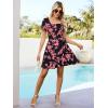 imageBerydress Womens Smocked Wrap Dress 2025 Square Neck Short Sleeve Sundress Summer Floral Ruffle Beach Mini DressesBlack Floral