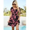 imageBerydress Womens Smocked Wrap Dress 2025 Square Neck Short Sleeve Sundress Summer Floral Ruffle Beach Mini DressesBlack Floral