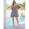 imageBerydress Womens Smocked Wrap Dress 2025 Square Neck Short Sleeve Sundress Summer Floral Ruffle Beach Mini DressesNavy Floral