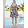 imageBerydress Womens Smocked Wrap Dress 2025 Square Neck Short Sleeve Sundress Summer Floral Ruffle Beach Mini DressesNavy Floral