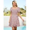 imageBerydress Womens Smocked Wrap Dress 2025 Square Neck Short Sleeve Sundress Summer Floral Ruffle Beach Mini DressesPink Floral
