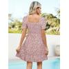 imageBerydress Womens Smocked Wrap Dress 2025 Square Neck Short Sleeve Sundress Summer Floral Ruffle Beach Mini DressesPink Floral