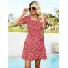 imageBerydress Womens Smocked Wrap Dress 2025 Square Neck Short Sleeve Sundress Summer Floral Ruffle Beach Mini DressesRed Floral