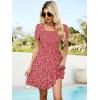 imageBerydress Womens Smocked Wrap Dress 2025 Square Neck Short Sleeve Sundress Summer Floral Ruffle Beach Mini DressesRed Floral