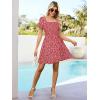 imageBerydress Womens Smocked Wrap Dress 2025 Square Neck Short Sleeve Sundress Summer Floral Ruffle Beach Mini DressesRed Floral