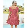 imageBerydress Womens Smocked Wrap Dress 2025 Square Neck Short Sleeve Sundress Summer Floral Ruffle Beach Mini DressesRed Floral