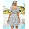 imageBerydress Womens Smocked Wrap Dress 2025 Square Neck Short Sleeve Sundress Summer Floral Ruffle Beach Mini DressesWhite Floral