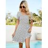 imageBerydress Womens Smocked Wrap Dress 2025 Square Neck Short Sleeve Sundress Summer Floral Ruffle Beach Mini DressesWhite Floral